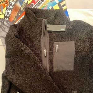NWT SOUL by SOULCYCLE Black Sherpa Full Zip Jacket Unisex Size L Black